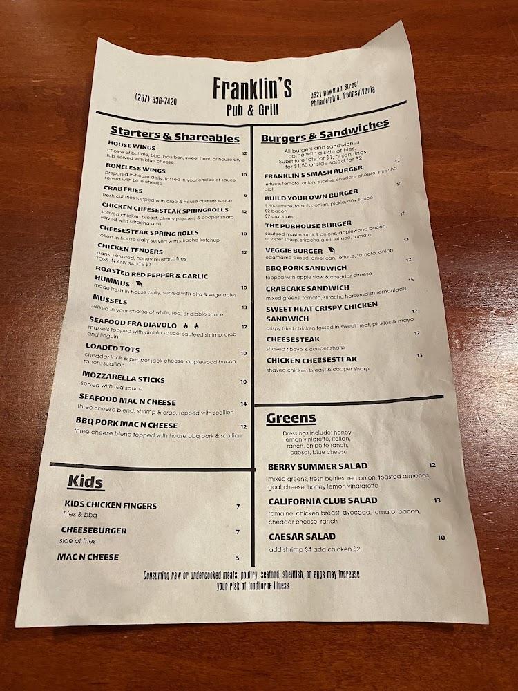 Franklin's East Falls Menu image 3